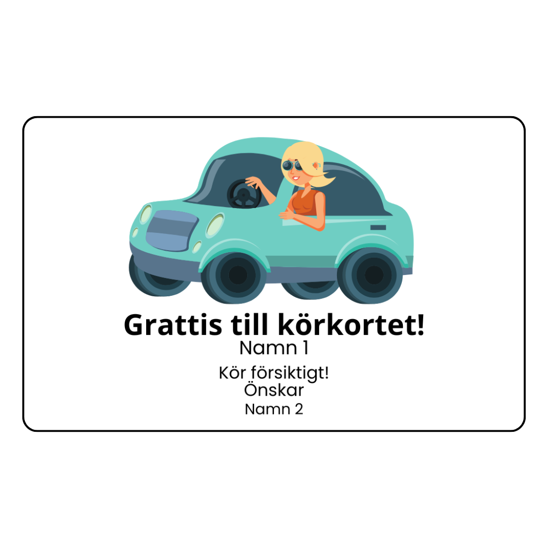 Grattiskort i plast – “Grattis till körkortet!” med personlig text