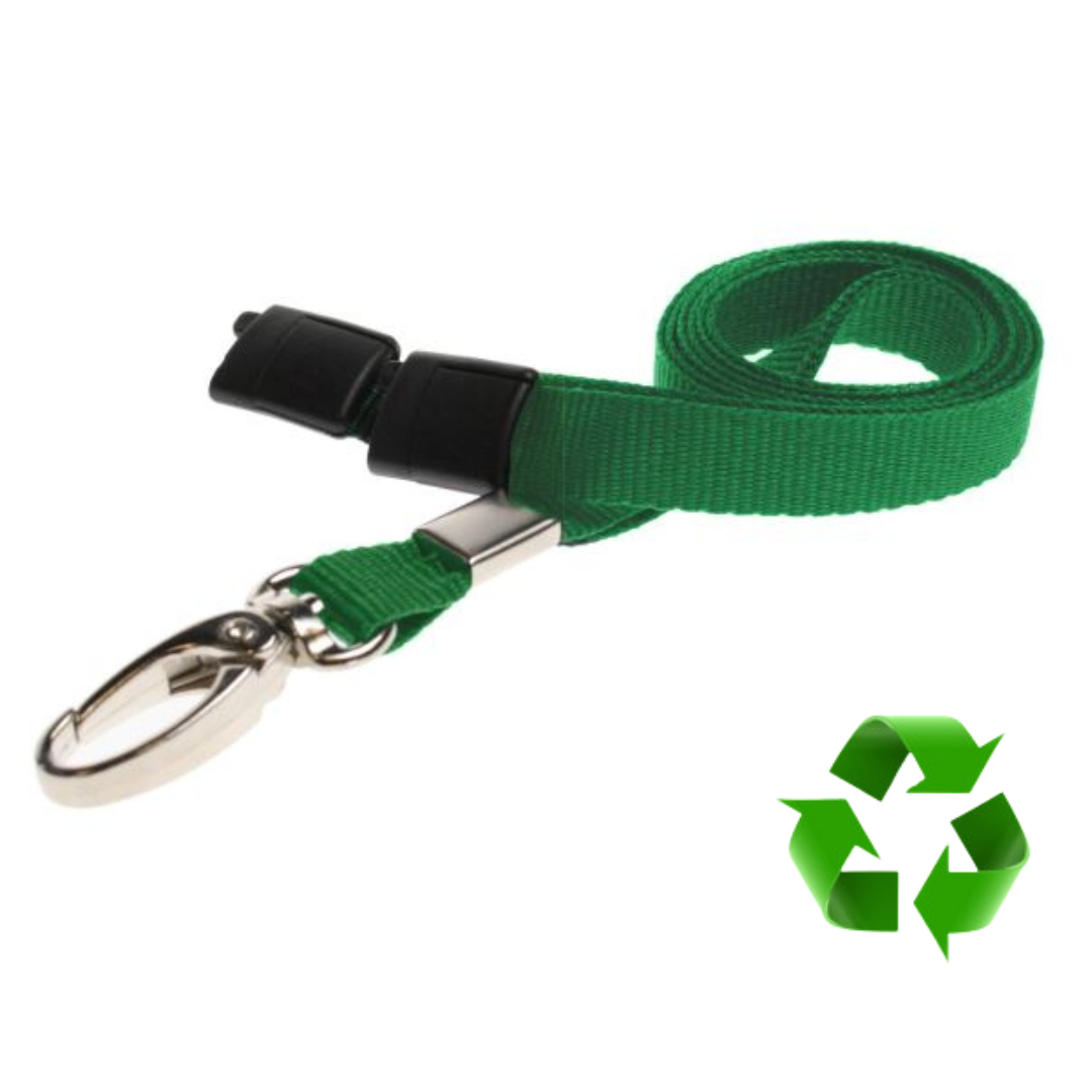 Ljusgrön Lanyards i återvunnen PET – med säkerhetsavbrott & metallklämma