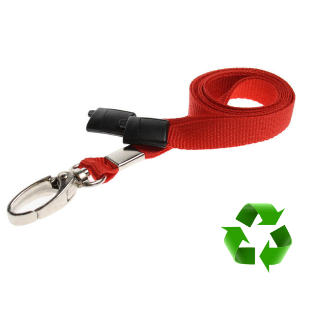 Röd Lanyards i återvunnen PET – med säkerhetsavbrott & metallklämma