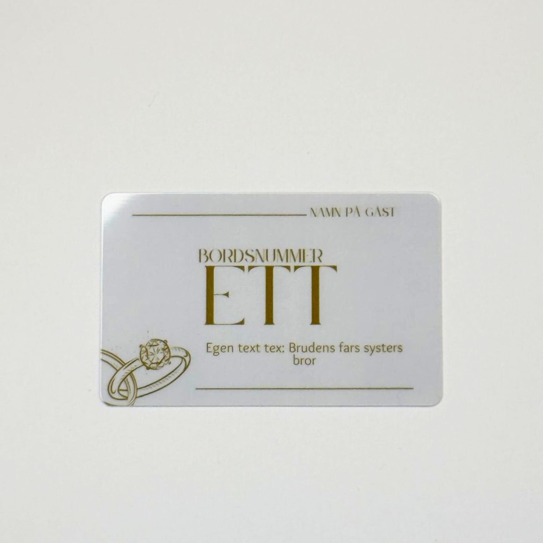 Personliga bordsplaceringskort i plast – Elegant design för bröllop, fest och event