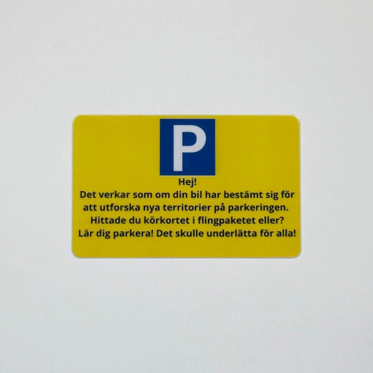 Skämtsam P-bot i plast – ett humoristiskt kort för dåliga parkeringar