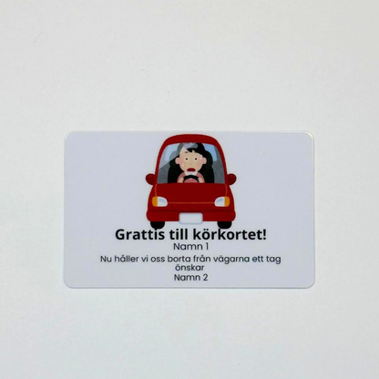 Grattiskort i plast – “Grattis till körkortet!” med personlig text