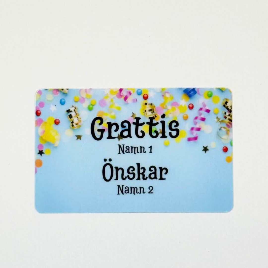 Personligt Grattiskort i plast – med mottagarens namn