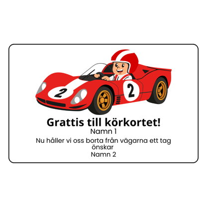 Grattiskort i plast – “Grattis till körkortet!” med personlig text