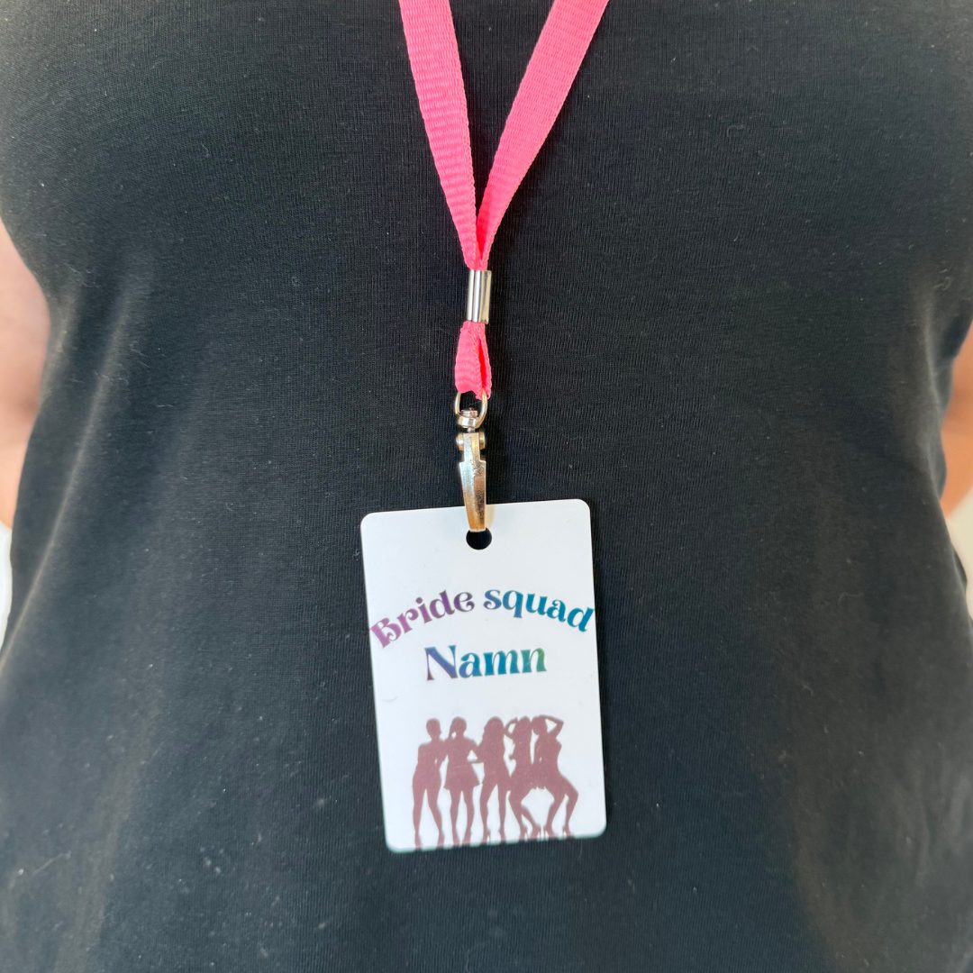 Bride to Be eller Bride Squad plastkort med Lanyard - Party edition